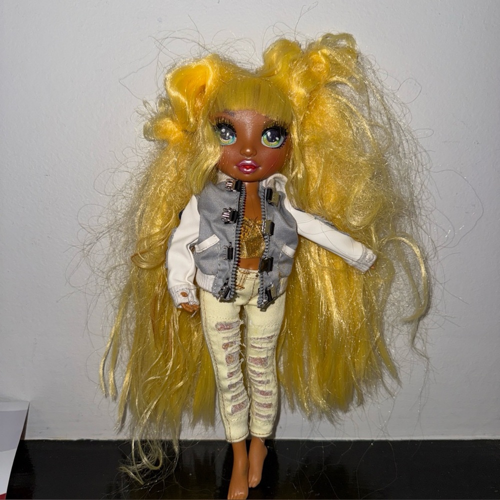 Fashion Doll with Yellow Hair and Gray Vest